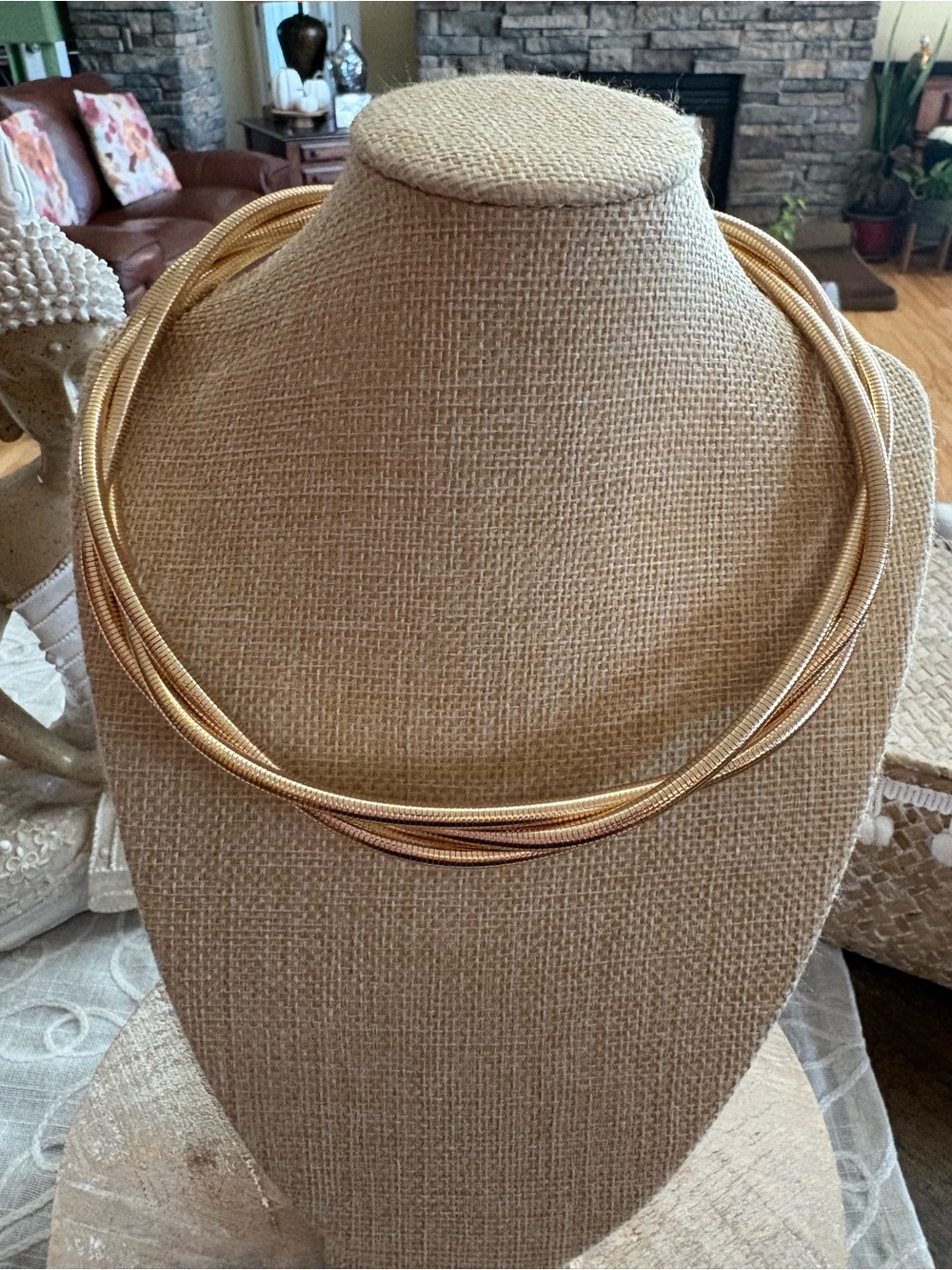 Gold Tone Multi-Strand Snake Chain Statement Collar Necklace